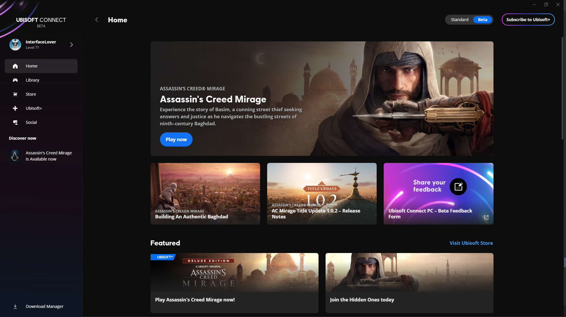 Closed beta homepage look when AC Mirage was released