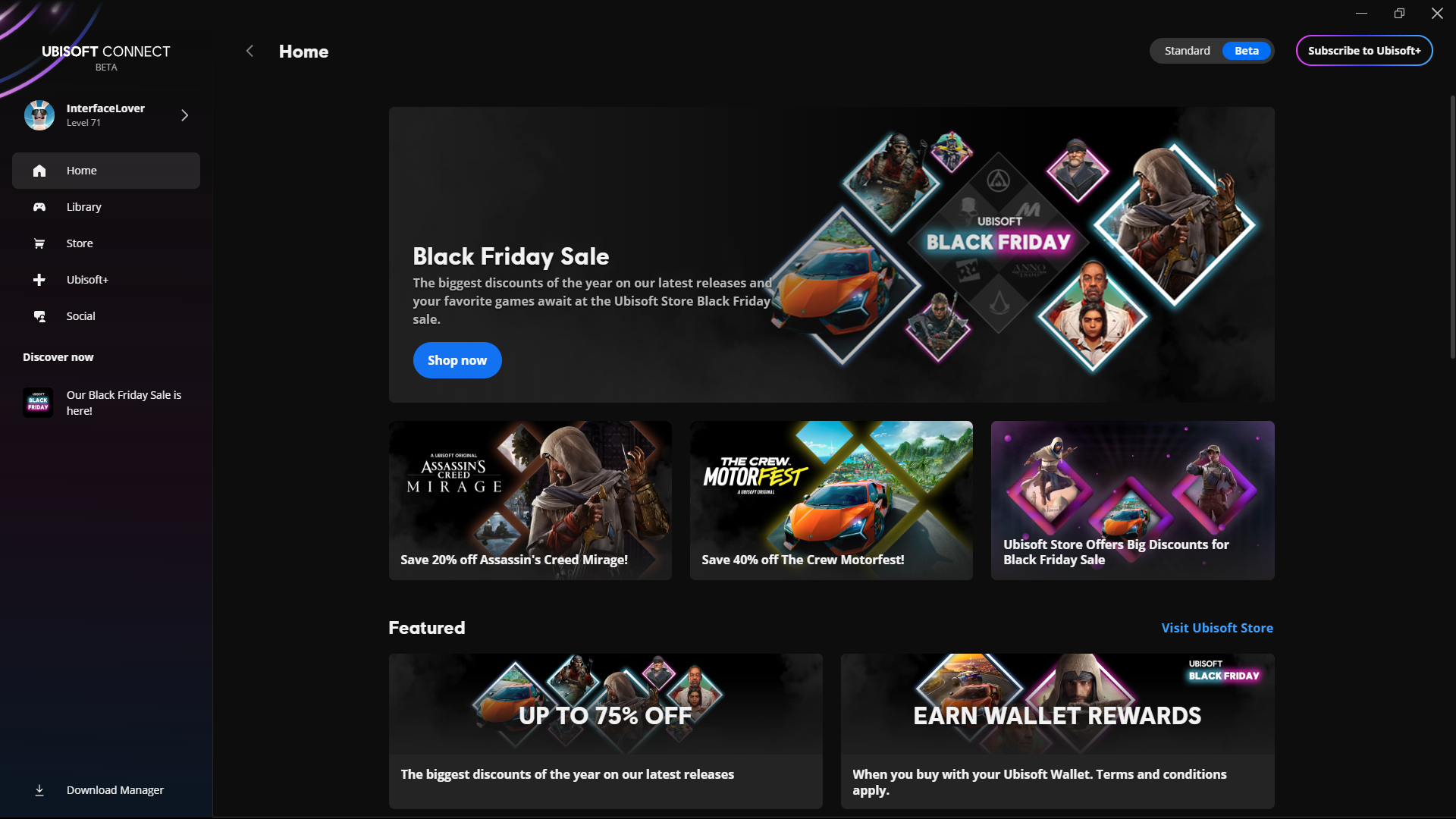 Closed beta homepage look when it was Black Friday sale event