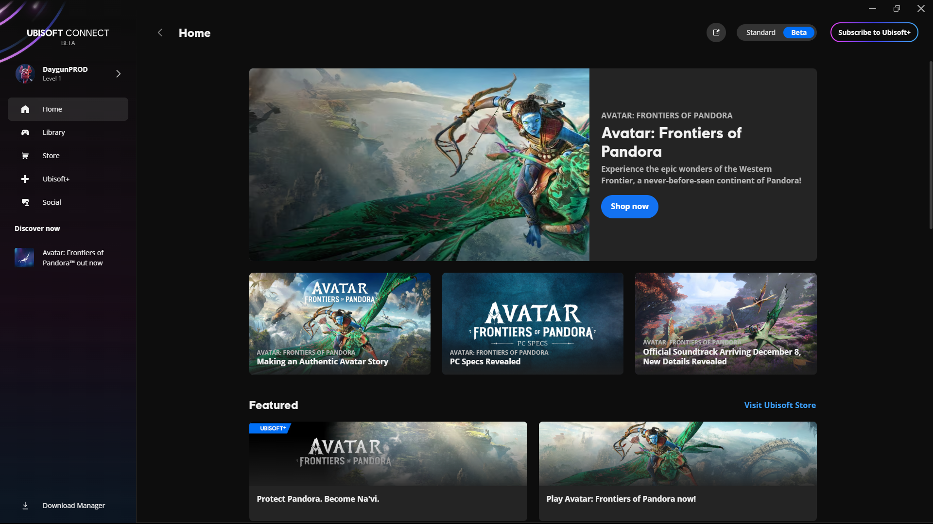 Closed beta homepage look when Avatar was released